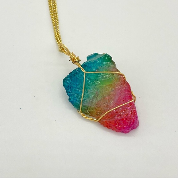 Rainbow Quartz Wire Wrapped Pendant Necklace - Picture 4 of 5